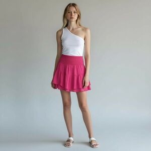 REVOLVE x Krisa Smocked Macro Mini Ruffle Pink Mini Skirt XS 000SMP NEW